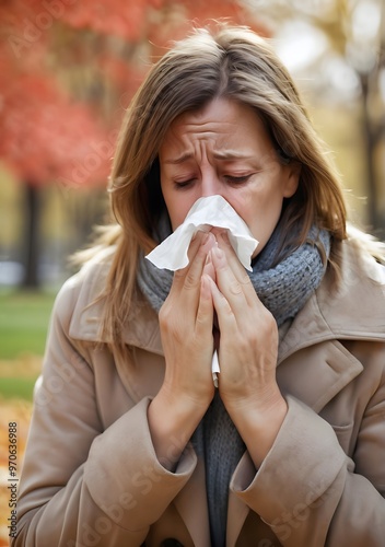 Woman blowing her nose