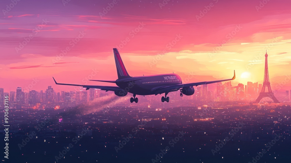 a plane carrying a banner with the Paris city skyline behind it, realistic a plane carrying a banner with the Paris city skyline behind it, realistic