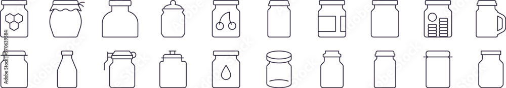 Set of Glassware Related Line Icons. Editable Stroke for Design, Web Sites, Apps, Cards. Contains Linear Images of Glass Jar Set of Glassware Related Line Icons. Editable Stroke for Design, Web Sites, Apps, Cards. Contains Linear Images of Glass Jar