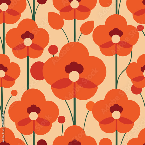 "Design of a pattern of abstract poppy flowers with simplified