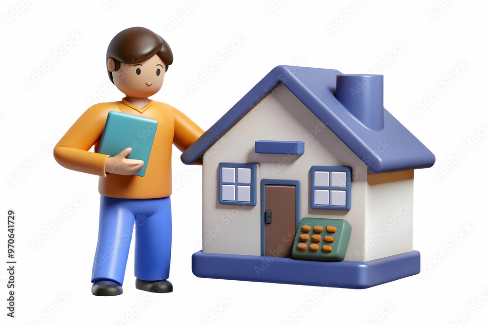 3D Candid Savings for Major Purchase Concept - Person Planning for House or Car Purchase at Home with 3D Icon on White Background 3D Candid Savings for Major Purchase Concept - Person Planning for House or Car Purchase at Home with 3D Icon on White Background
