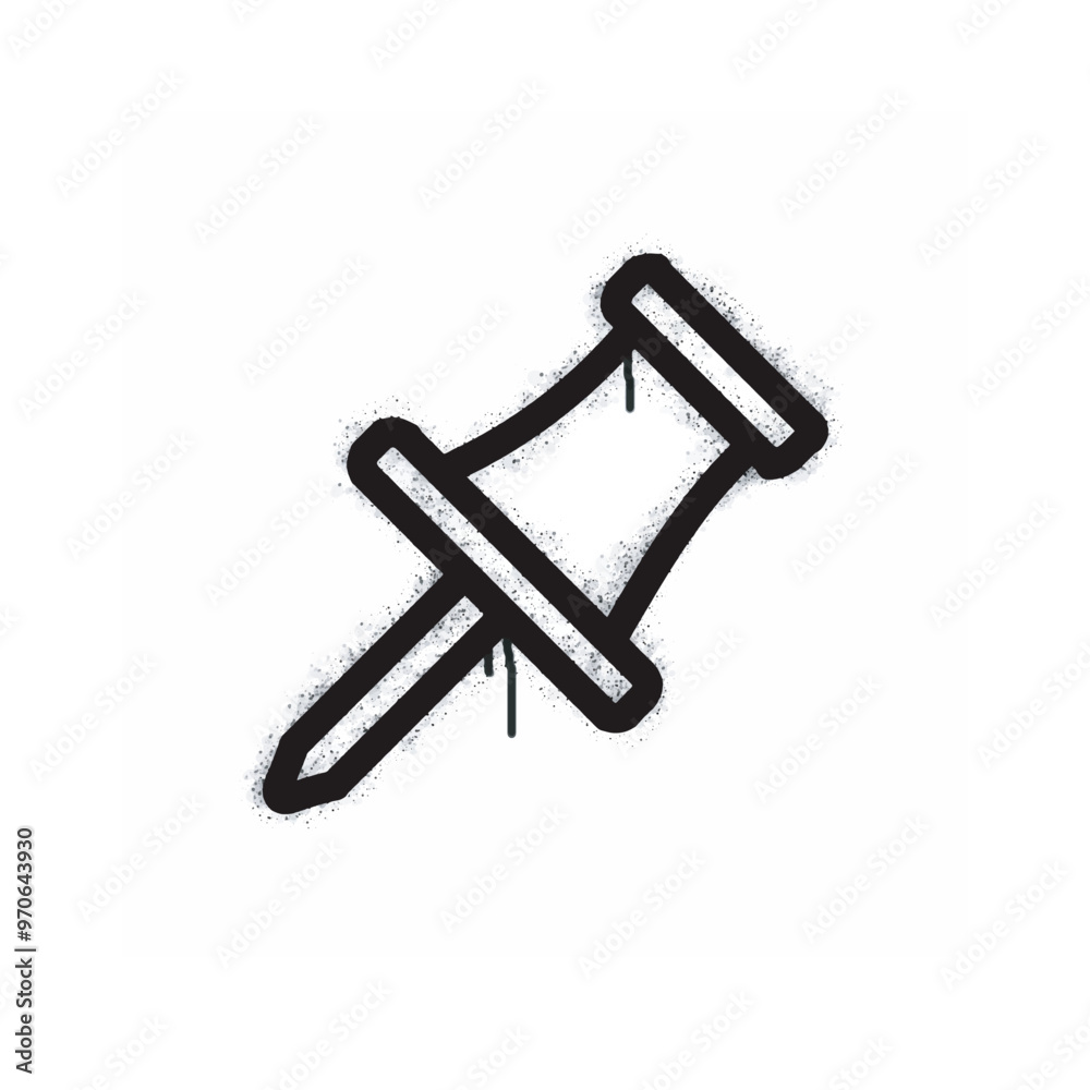 Spray Painted Graffiti pin symbol isolated on white background. graffiti pin icon with overspray in black on white. Vector illustration. Spray Painted Graffiti pin symbol isolated on white background. graffiti pin icon with overspray in black on white. Vector illustration.