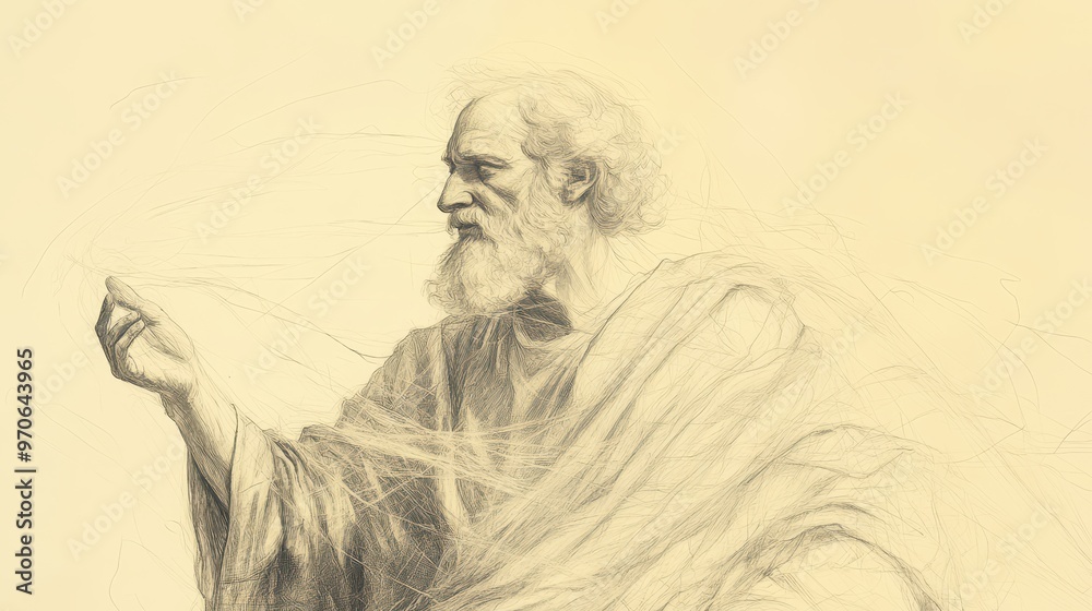 Fototapeta premium Biblical Illustration of David's Last Words, showcasing triumphs and deliverance, ideal for Bible wall art with a beige background.