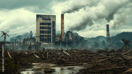 Industrial factory causing deforestation and habitat destruction