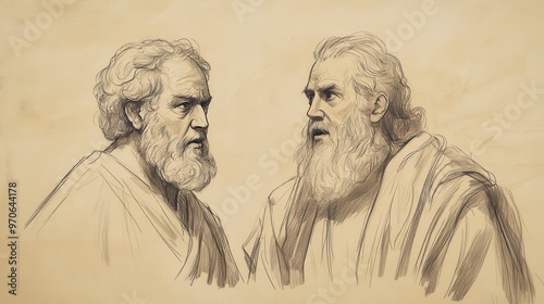 Biblical Illustration of The Counsel of Ahithophel and Hushai, showcasing the tension and frustration, ideal for Bible wall art with a beige background.