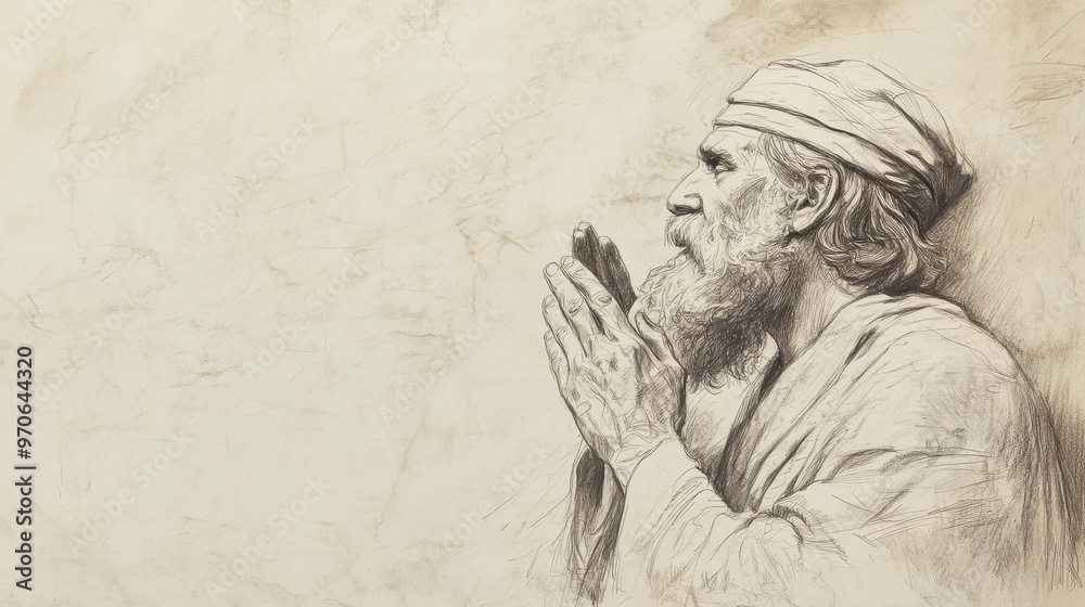 Fototapeta premium Biblical Illustration of Absalom's Death, showcasing David's address and sorrow, ideal for Bible wall art with a beige background.