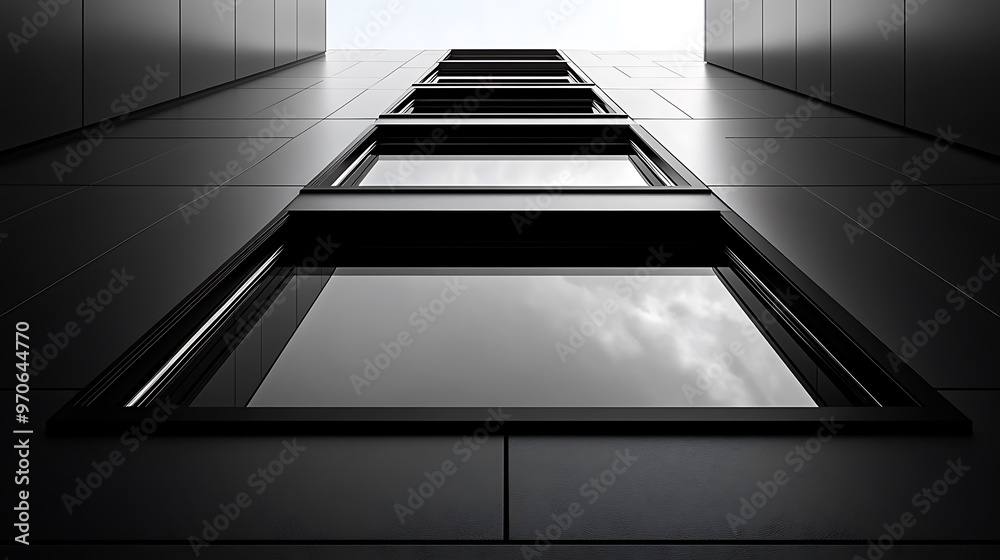 Obraz premium Silver chrome window frames are isolated on a solid black background design. isolated on a solid black background. Illustrations design