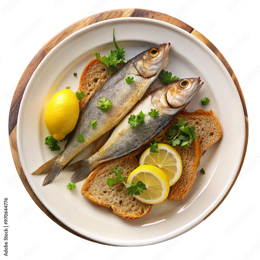 A dish of fish hard bread top view isolated on transparent background. A dish of fish hard bread top view isolated on transparent background.