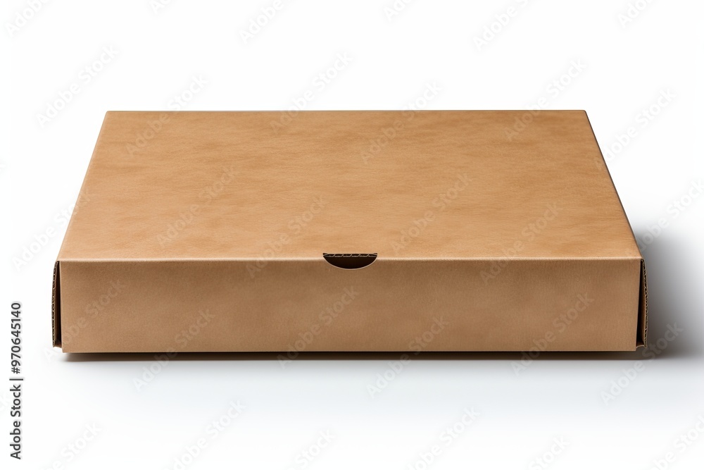 Brown cardboard box with a simple design, placed on a white surface during daylight Brown cardboard box with a simple design, placed on a white surface during daylight