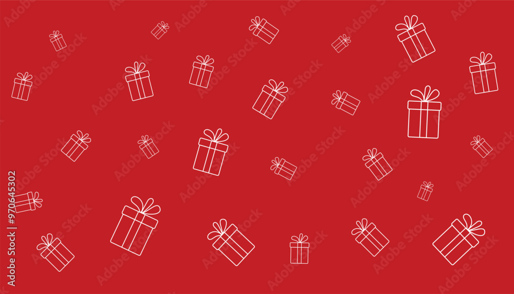 Seamless pattern with gift boxes on red background. line gift boxes pattern for wrapping paper, gift cards, textile design Seamless pattern with gift boxes on red background. line gift boxes pattern for wrapping paper, gift cards, textile design