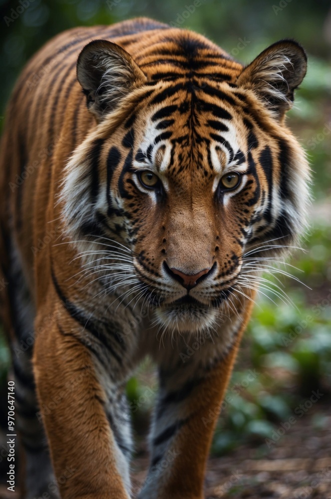 Fototapeta premium dangerous look of a hunting jungle predator tiger.