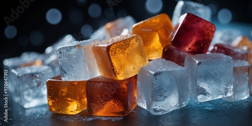 Experience the refreshing sensation of cool ice cubes Feel rejuvenated by the spray of ice crystals Revitalize your senses with a burst of cooling freshness. photo