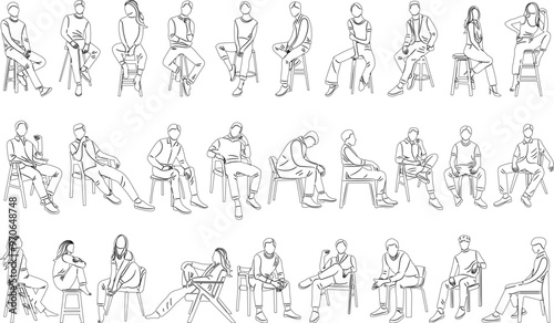 set people sitting sketch vector