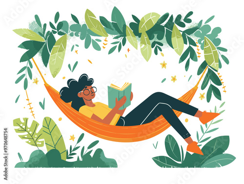 Bookish Hammock Bliss: A Vector Retreat for Relaxation and Literary Escapism