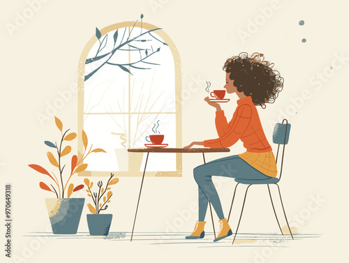Coffee Contemplation: A Minimalist Depiction of Social Relaxation and Quiet Enjoyment