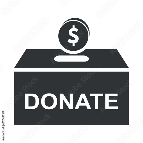 Donate icon featuring a coin dropping into a donation box against a plain background for charitable contributions and fundraising efforts