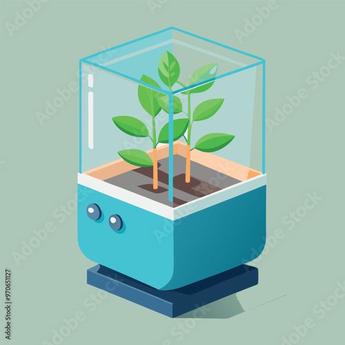 Illustrate a modern self-watering planter with a sleek