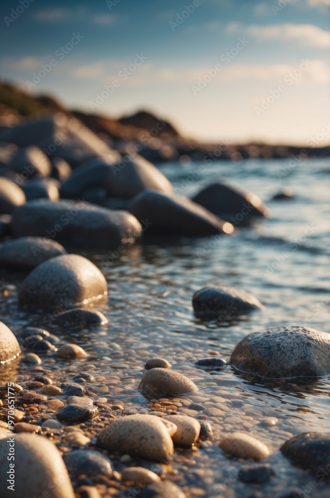 A beautiful beach with a rocky shoreline and a clear blue ocean. A beautiful beach with a rocky shoreline and a clear blue ocean.