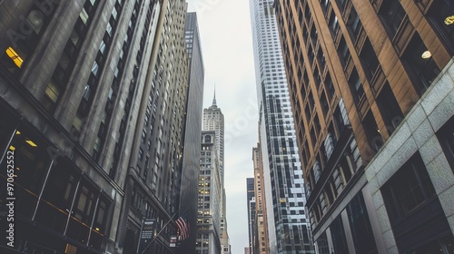 A high-rise cityscape showcasing the bustling financial district, representing growth, ambition,