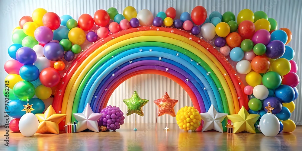 a colorful party setup with a large rainbow inflate a colorful party setup with a large rainbow inflate