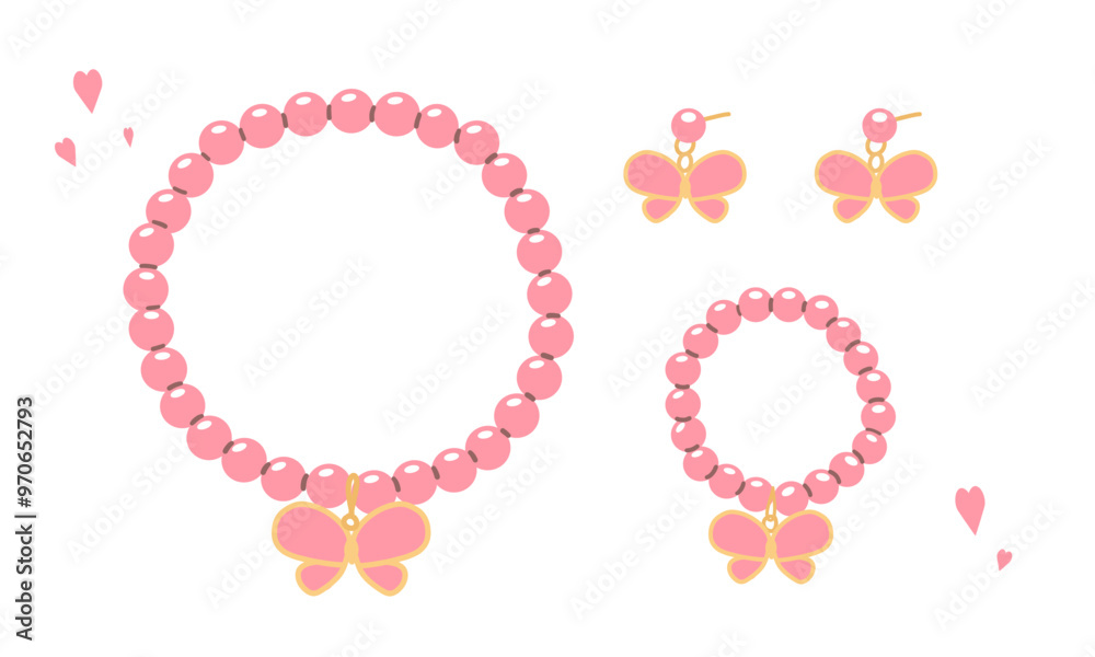 Kids jewelry set. Cartoon drawing of jewelry for children isolated on white background. Fashion, jewelry concept. Vector illustration Kids jewelry set. Cartoon drawing of jewelry for children isolated on white background. Fashion, jewelry concept. Vector illustration
