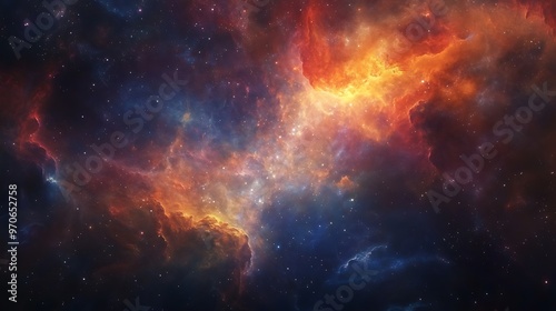 Cosmic Nebula with Orange and Blue Hues, Stars and Dust