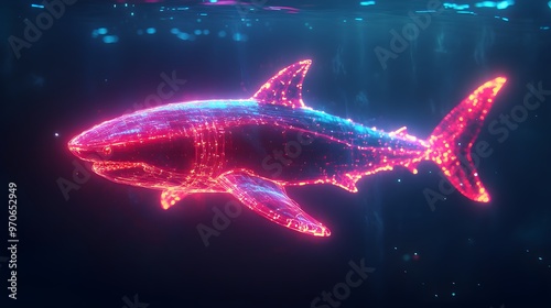 Ultra-detailed neon light Hammerhead shark image in vivid high-resolution brilliance photo