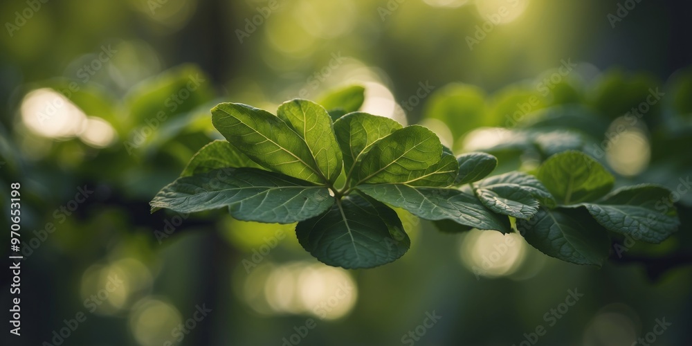 Obraz premium A close up of green leaves with a lush green background.