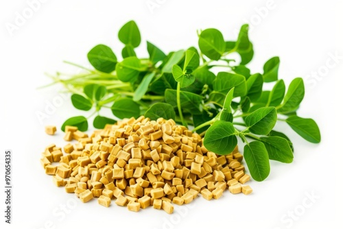 A fresh Fenugreek and Fenugreek Power isolated on white