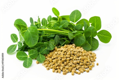 A fresh Fenugreek and Fenugreek Power isolated on white