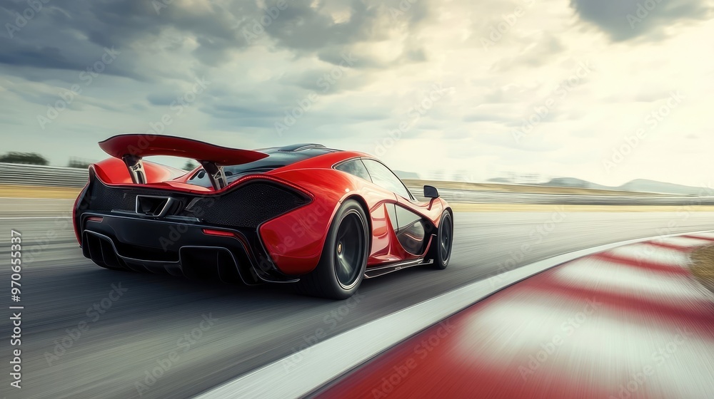 Fast Supercar in Motion on a Circuit Track, Captured at High Speed Fast Supercar in Motion on a Circuit Track, Captured at High Speed