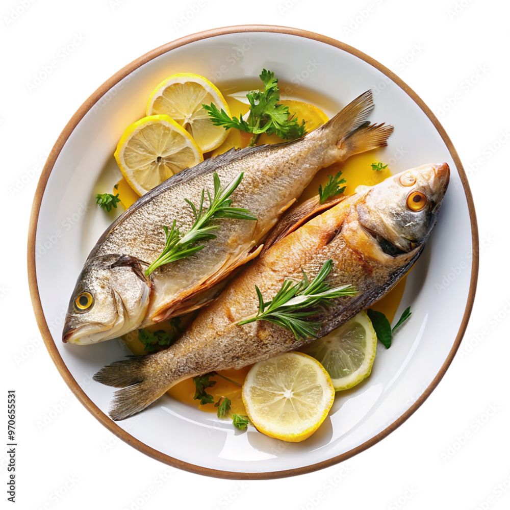 A dish of fish hard bread top view isolated on transparent background. A dish of fish hard bread top view isolated on transparent background.