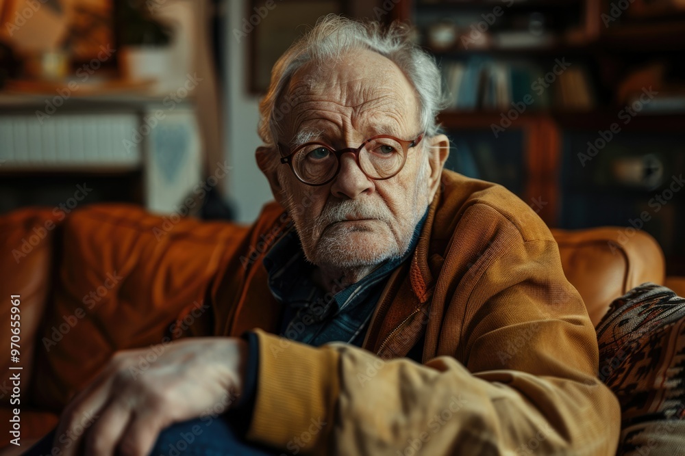 Senior man contemplating aging at home. Senior man contemplating aging at home.
