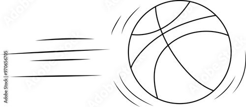 Doodle sport basketball ball trajectory bounce. Line hand drawn ball