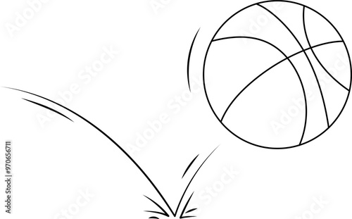 Doodle sport basketball ball trajectory bounce. Line hand drawn ball