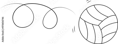 Doodle sport volleyball ball trajectory bounce. Line hand drawn ball