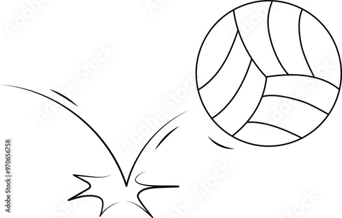 Doodle sport volleyball ball trajectory bounce. Line hand drawn ball