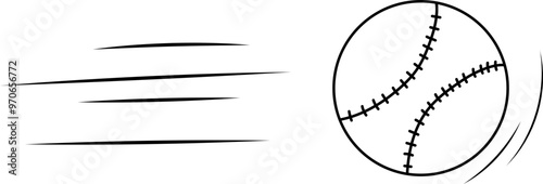 Doodle sport baseball ball trajectory bounce. Line hand drawn ball