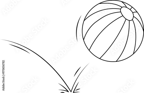 Doodle sport beach ball trajectory bounce. Line hand drawn ball