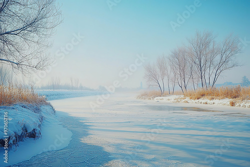 The frozen songhua river river snow and ice landscape photo