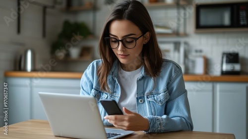 The Woman Using Smartphone Laptop