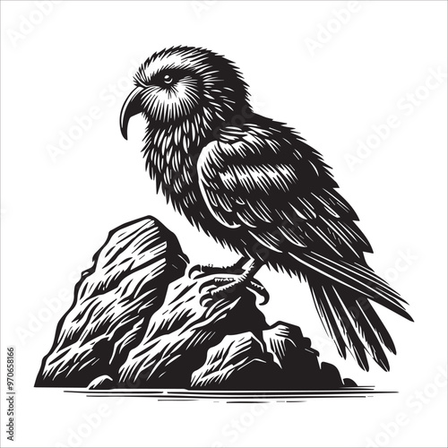 Kakapo silhouette Clipart - Owl Parrot Bird Vector illustration in black and white
