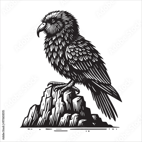 Kakapo silhouette Clipart - Owl Parrot Bird Vector illustration in black and white
