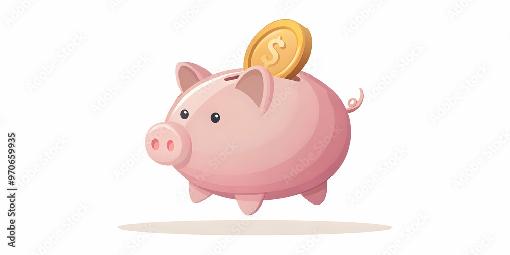 Flat Floating Piggy Bank Vector - Playful Coin Insertion Concept Emphasizing Savings and Financial Growth in a Modern Design on White Background Flat Floating Piggy Bank Vector - Playful Coin Insertion Concept Emphasizing Savings and Financial Growth in a Modern Design on White Background