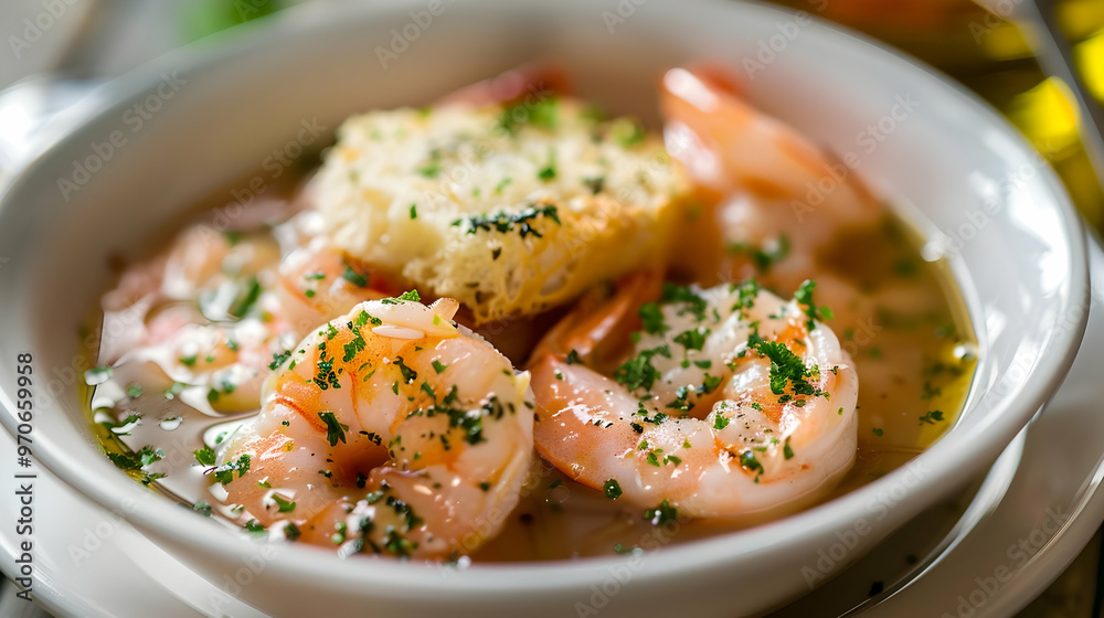 Photo of Garlic Butter Shrimp Scampi Soup with Toasted Bread Photo of Garlic Butter Shrimp Scampi Soup with Toasted Bread