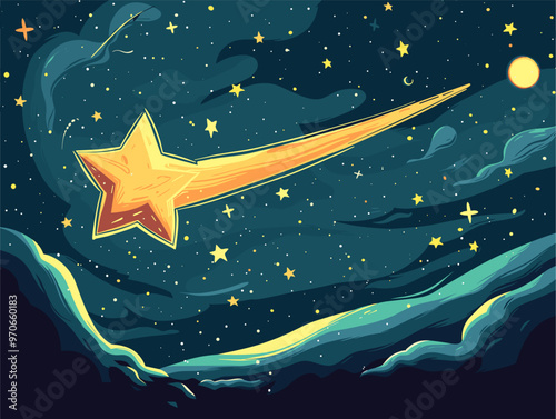 Starlit Canvas: A Whimsical Ode to Celestial Wonder with Shooting Stars
