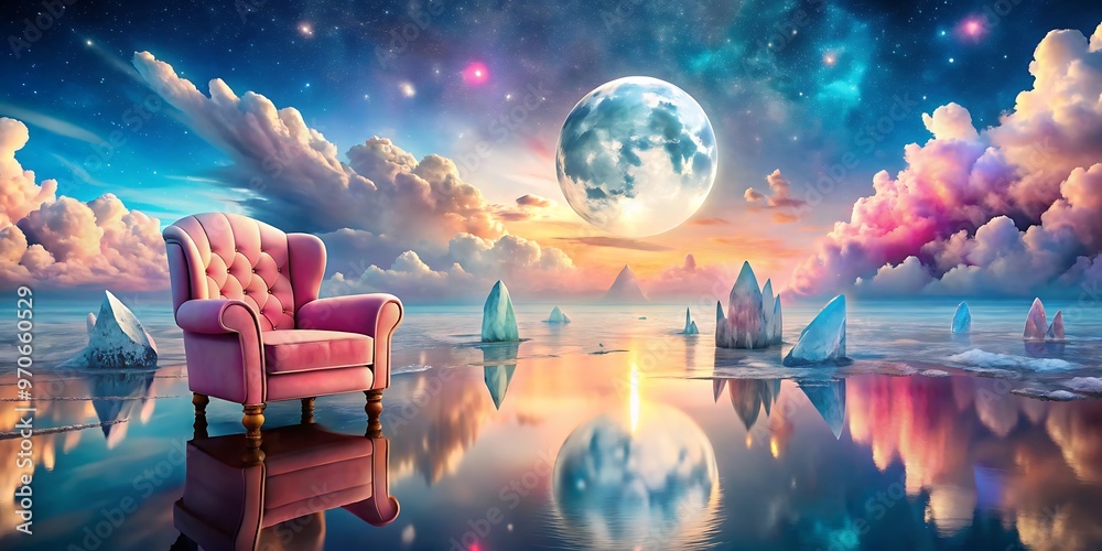 Obraz premium a dreamy landscape featuring a pink armchair amides