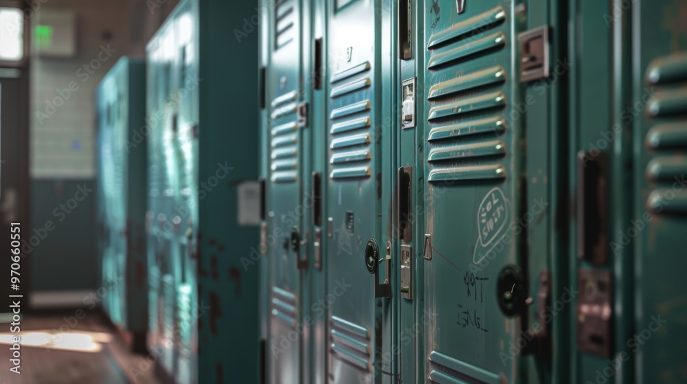 Stack of detailed school lockers in a hallway Stack of detailed school lockers in a hallway