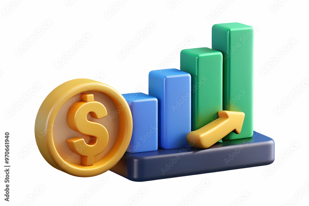3D Levitating Dollar Sign and Profit Chart Concept - Dynamic Vector Illustration of Financial Growth on White Background 3D Levitating Dollar Sign and Profit Chart Concept - Dynamic Vector Illustration of Financial Growth on White Background
