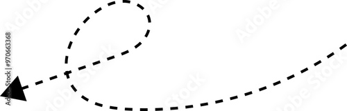 Hand drawn dotted arrow. Hand drawn freehand different curved lines, swirls arrows. Curved arrow line. Doodle, sketch style. Isolated Vector illustration.